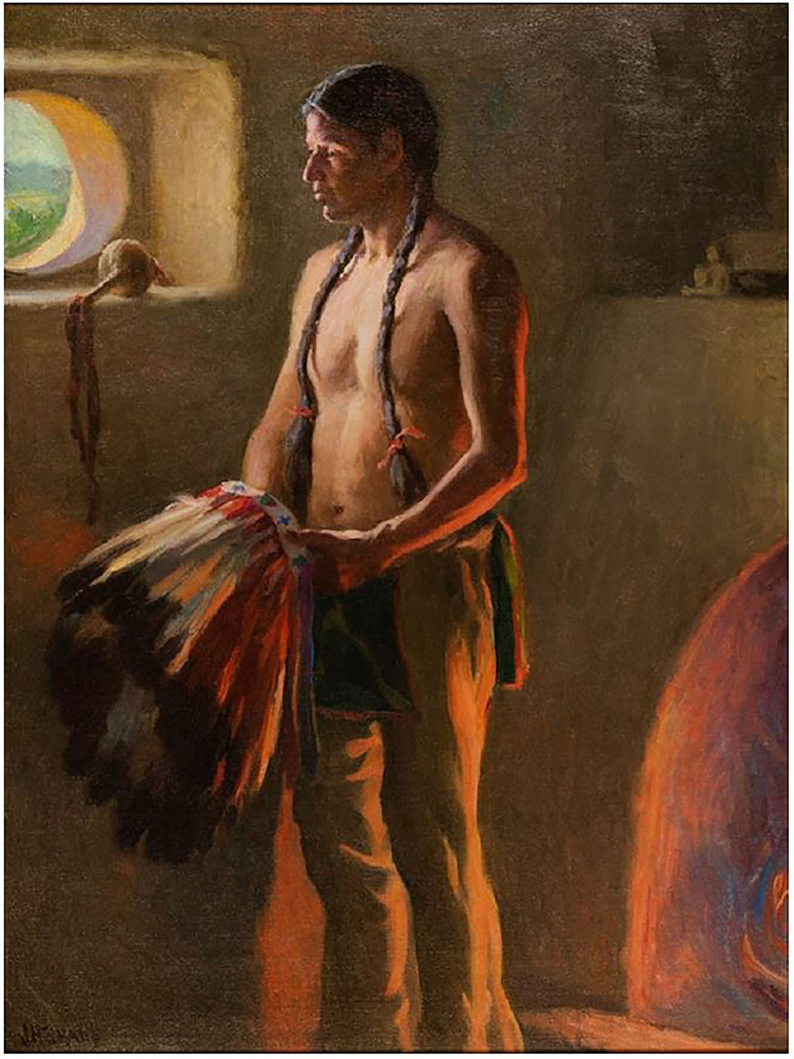 At a Pueblo Window; [Dancer at Pueblo Window Daylight and Firelight]